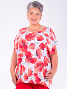 Bluse Gela Mohnblume rot-weiss L