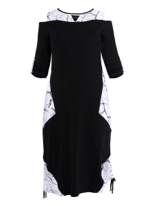 Kleid Philina mit Schultercut schwarz-weiss Print M