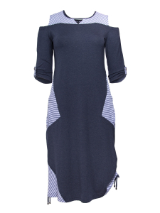 Kleid Philina mit Schultercut jeans-weiss Print M